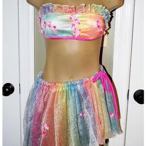 OOAK Pink rainbow fairy - fae costume with silver overlay and flowers